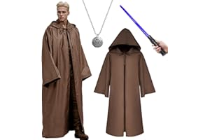 HARNYLOOM Disfraz Jedi Adultos Hooded Robe Marrón Negro Hombre Medieval Capa con Capucha Uniforme Completo Túnica Sudaderas Carnaval Halloween Cosplay