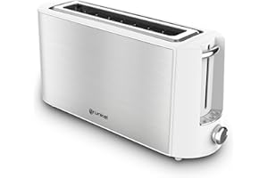 Grunkel - Grille-pain avec commande électronique de torréfaction - Fonction chauffage sans torréfaction, dégivrage et annulation - Blanc (1400W) (1 extra large)