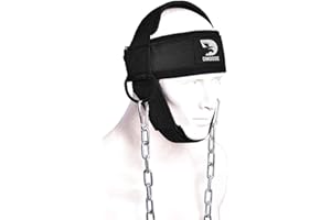 DMOOSE FITNESS DMoose Harnais de tête de Cou pour la Formation de résistance Anneaux en D Extra-Lourds et chaîne en Acier, néoprène Comfort Fit, Coutures supérieures en Selle et Sangle Extensible Durable