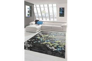 TRAUM Designerski dywan, nowoczesny dywan do salonu, motyw kwiatowy, szary, turkusowy, zielony, biały, wymiary 200 x 290 cm