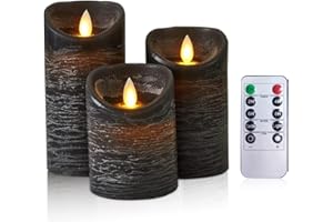 AiiBowy Candele LED Candele Senza Fiamma [3 pezzi] Fiamma tremolante, Telecomando, Funzione timer timer dimmer, Candele All'aperto, Natale, Compleanni, Feste, Fatrimoni (Nero)