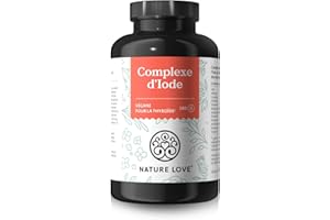 NATURE LOVE® Complexe d’Iode pour thyroïde - 180 gélules - iode, sélénium, L-tyrosine, vitamine B & D - iode naturel d’algues brunes (varech) - 6 mois - hautement dosé, végane, contrôlé en laboratoire