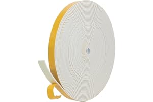 JITIFAZH Foam Seal Tape 12mm(W) x 1.5mm(T), High Density Adhesive Foam Weather Strip Seal for Window and Door, 1 Roll Total 10M, White
