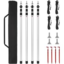 Lot De 2 Mâts Télescopiques Pour Tente – Fer Noir, 1,6 Cm, 2 M De Hauteur, Avec Sac De Rangement, Pour Auvent Et Caravane