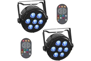 UKFOG 2 Stücke 42W RGBW LED Par Scheinwerfer Bühnenlicht DMX512 mit Fernbedienung 7 Lichteffekte Disco Partylicht für DJ KTV Hochzeit Halloween Bar Weihnachten Geburtstag