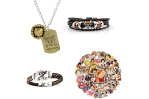 Gloryit Bracelet One Piece, One Piece Collier,One Piece Autocollant,Bracelets en cuir tressé avec,Bracelet Style Rétro Unisexe avec Accessoires,bracelets en cuir tressé avec pendentif