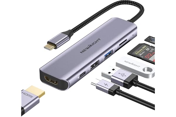 Hub USB C - Newmight 6 en 1 Adaptateur USB C avec HDMI 4K@30HZ, Port PD 100W, USB3.0 Transfert de données Rapide, Lecteur de Carte SD/TF, pour MacBook et Autres appareils de Type C