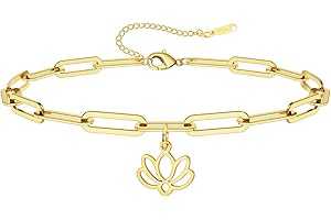 Dreamtimes Tobilleras con flores de loto para las mujeres Tobilleras de playa joyas de acero inoxidable cadena ajustable pie Lotus joyería