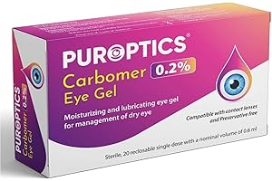 Puroptics Carbomer Eye Gel 0.2% in Single Dose Units, Protects The Cornea Against The Drying Out, Quick Acute Aid for The Dry Eyes, 20 x 0.6 ml Vials Preservative Free