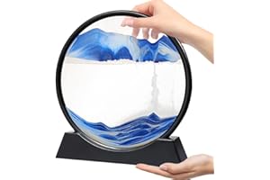 Cartlant Sand Art Pictures, 12 Inch Moving Sand Painting in Glass 3D Deep Sea Landscape, Round Display Frame Flowing Liquid Motion Scenery Relaxing Sculpture Ornament for Adults Room Office (Blue)