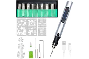 WOEAOZY Stylo Graveur Elektrischer Gravurstift mit 36 Aufsätzen – USB-aufladbares Gravur-Werkzeugset, Mini-Gravurwerkzeug, tragbarer Rotationsgravierer (Silber)