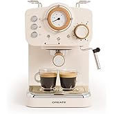 CREATE / THERA RETRO/Cafetera Express Semiautomática Blanco Mate y Madera / 20 bares, brazo doble salida, depósito 1,25L, caf