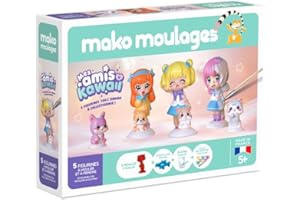Mako Moulages - Mes Amis Kawaii - kit de Loisirs créatif - plâtre et Peinture - Coffret de 5 Figurines à mouler - Made in France - A partir de 5 Ans - 39121