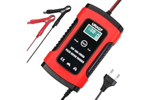 URAQT Ładowarka do akumulatora samochodowego 6 A/12 V, ładowarka podtrzymująca, odsiarczanie do akumulatora z wielokrotną ochroną do samochodu, motocykla, kosiarki lub łodzi