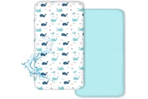 BIMOCOSY Little Grape Land de Draps pour Lit Bébé 2 Pièces 70x140 cm 100 % Imperméable Respirante Certifié Oeko-TEX Protège Matelas Amovible et Lavable Motifs Mignons pour Berceau et Matelas Bébé(baleine)