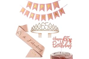 TSILIN Happy 65th Birthday Party Favor Supplies for Women,65th Birthday Sash Tiara Crown Rose Gold Birthday Cake Topper Happy Birthday Banner,Gift For Women Birthday Party Decoration (65th)