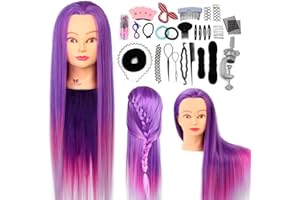AIMEI Maniquí de pelo cabeza de 26 pulgadas de Neverland Maniquí de cabeza de muñecas pelo 100% de fibra sintéticacon soporte + juego de trenzas de bricolaje Púrpura