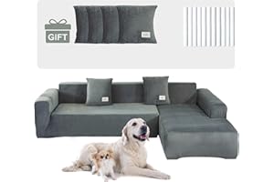 Topchances Sofa Covers 3 Seater,Thick Velvet High Stretch L-Shaped Sofa Slipcovers Super Soft Couch Cover Pets Dogs Friendly Anti Slip Slipcover Furniture Protector(3+3 Seats,Light Grey)