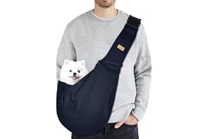 CUBY Puppy Dog Carrier, Pet Dog Sling Carrier for Small Medium Dogs Hands-free Sling Cat Carrier Comfortable Widen Shoulder Strap Double-sided Pouch Shoulder (Carabiner Blue, Adjustable)