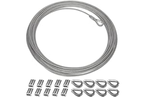 BuxiuGK 10 Meter Edelstahl Drahtseil aus rostfreiem 304 Stahl mit 10 Aluminium Crimphülsen und 8 M2 Edelstahlkausche,Bilderrahmen Hängender Draht Drahtseil Stahlseil aus Edelstahl 10m x 2mm