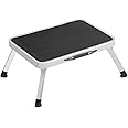 SONGMICS Step Ladder, Folding Step Stool, Steel, Meets EN 14183 Standard, Non-Slip Rubber Pad, for Bathroom, Kitchen, Load up to 150 kg, 37.5 x 26.5 x 17.5 cm, White GSL01WT