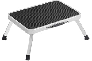 SONGMICS Step Ladder, Folding Step Stool, Steel, Meets EN 14183 Standard, Non-Slip Rubber Pad, for Bathroom, Kitchen, Load up to 150 kg, 37.5 x 26.5 x 17.5 cm, White GSL01WT