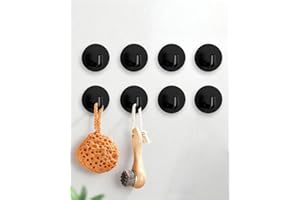 YLITREUS Ganchos Adhesivos para Pared inox, 8 Piezas Ganchos Adhesivos Resistentes de Acero Sin Taladro, Gancho Adhesivo Impermeable Para Albornoz ropa paño de Cocina, Negro Redondo