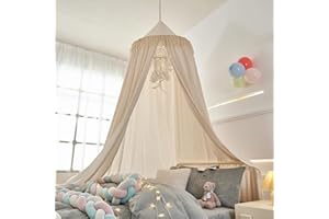 Ricemru Groß Betthimmel Baldachin Babybett Beige Kinderbett Mädchen Khaki Kinder Baby Himmel Rund Hängendes Kuppel Moskitonnetz Deko 400cm