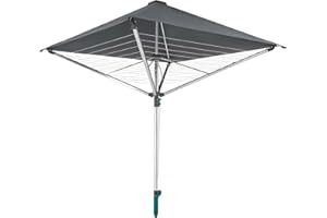 Leifheit Rotary Dryer LinoProtect 400, Aluminium - Rustproof, Grey, 40 m Line Length, Rotary Dryer with Umbrella, Covered Washing Line, Rotary Clothes Line