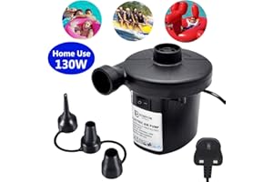 BOMPOW Electric Pump for Inflatables with 3 Nozzles, Air Pump for Air Mattress, Paddling Pool, UK 3 Pin Plug, AC 230V / 130W
