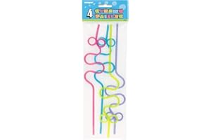 Unique- Cannucce Pazze di Plastica Squiggle-Colori Assortiti-Confezione da 4, Assorted, 30 cm, 9122