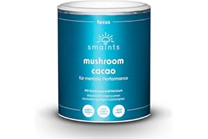 ‎SMAINTS smaints Mushroom Cacao I Vitalpilz-Kakao mit Cordyceps & Hericium, Cholin, Ginkgo & Vitamin B5 I Hochdosierte Pilz Kakao Kaffeealternative I Ohne Koffein & ohne Zucker I 30 Portionen für 30 Tage