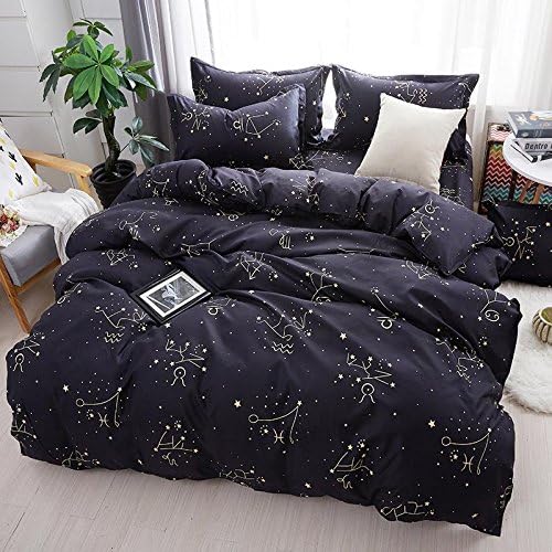 ZHIMIAN Bedding Constellation Print Stars Bedding Set Zipper Closure 3 Piece Duvet Cover Set(1 Duvet Cover + 2 Pillow Shams)(King,Black)