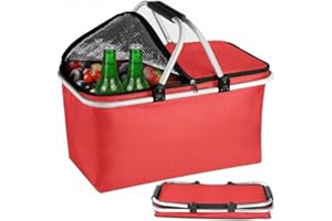 Przydasie - Kühltasche Groß 43x23x21 cm - Isolierte Picknickkorb Thermo mit Aluminiumrahmen - Kühlkorb für Büro, Camping und Reisen - Isoliertasche - Einkaufskorb Isoliert - Rot