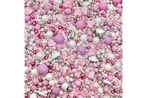 BAKE BOX BOUTIQUE Valentines sprinkles pink lilac silver hearts white pastel purple cupcake cookies cake topper pearls chocolate balls 100s 1000s wedding engagement hen party love anniversary decoration GALENTINES