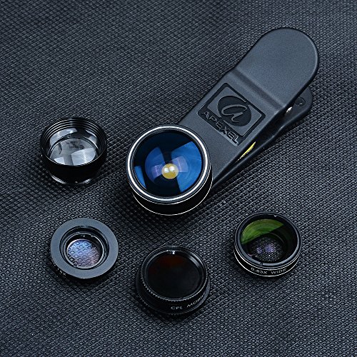 APEXEL Deluxe Universal 5 in 1 Clip-On-Kamera-Objektiv-Kit, 198 Grad Fisheye + 0,63 X Weitwinkelobjektiv und 15X Makroobjektiv, 2X Teleskopobjektiv + CPL Objektiv fÃ¼r iPhone 7/6/6 Plus / SE, Samsung Galaxy s6 / s6 Rand, s7 / s7 Edge, HTC, Huawei und die meisten Smartphones