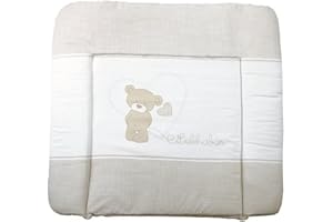 roba Matelas à Langer Nettoyable 85 x 75 cm Liebhabaer - Bords Rehaussés - pour Table à Langer - Sans Phtalate - Motif Ourson - Marron / Blanc