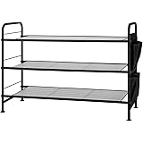 Amazon Brand - Umi 3-Tier Shoe Rack Storage Organizer, Sturdy Metal Grid Shoes Shelf with PVC Gasket, Matte Black Shoe Stand