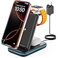 GEEKERA 3 in 1 Wireless Charging Station, Foldable Wireless Charger Stand for Multiple Apple Devices for iPhone 16 15 14 13 12 11 Pro Max Plus XR X, Apple Watch Ultra/9/SE/8/7/6/5/4/3/2, AirPods Pro/3