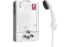 OAMGER Scaldacqua a Gas, scaldabagno a gas propano GPL 6L con kit doccia, con modalità inverno ed estate, scaldabagno istantaneo senza serbatoio 16kw, per casa ed esterno (B)