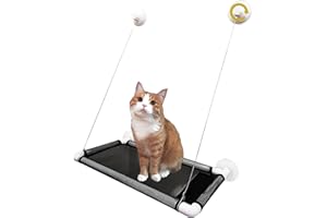 Peticularz® Hamac Noir à la fenêtre, L 54 cm L 31.5 cm H 60 cm avec Tubes Blancs pour Chats jusqu'à 25kg, Hamac renforcé pour Chats avec 4 ventouses, Bain de Soleil pour Chiens & Chats