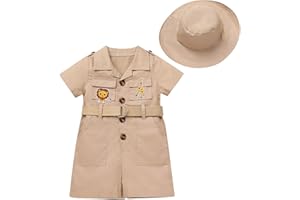 FYMNSI Zoowärter Kostüm für Kinder Baby Mädchen Jungen Safari Dschungel Forscher Explorer Set Einteiler Kurzarm Jumpsuit mit Hut
