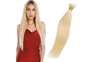 Elailite Extensiones Cabello Natural Cortina Pelo Humano Brasileño 100% Remy Liso Brazilain Human Hair Bundles sin Clip 30cm 100g #613 Rubio Claro