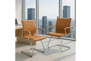 Ya-Home Chaise de Conférence Lot de 2 Chaise Bureau en Cuir PU avec Accoudoirs Chaise Visiteur Moderne avec Cadre Chromé, Marron
