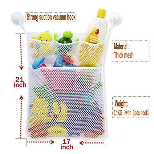 Bad Spielzeug Organizer mehrere Taschen + Bonus von 3 Robust Lock Saugnäpfe und strapazierfähig schimmelresistente Mesh waschbar + Garantie … - 2