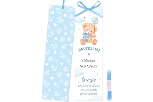 GEBETTER 30pz Segnaposto Segnalibri Battesimo Bimbo Orsetto Bigliettini Segnaposto Bomboniera Bambino Ringraziamento Allestimento(Blu Bimbo)