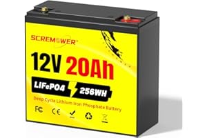SCREMOWER 12V 20Ah Wiederaufladbare LiFePO4-Batterie, Integriertes BMS 12.8V Deep Cycle Lithium-Batterie für Fischfinder, Spielzeug, Beleuchtung, Scooter, Überwachungskamera, Alarmanlage