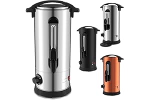 Eikuavons Glühweinkocher 10L Edelstahl inkl. 10 Becher | 1500W Heißgetränkespender mit Thermostat 30–110°C, Warmhaltefunktion, Wasserstandsanzeige & Tropfhahn, Silber