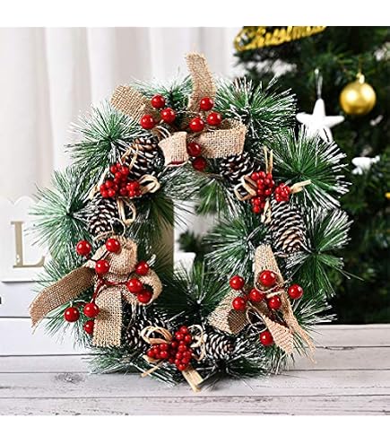 Ghirlanda Bacche E Pigne Ghirlanda Natale 30 Cm Con Palline, Bacche E Pigne - Decorazione Porta Interna Ed Esterna Decorazione Natalizia Esterna - 7