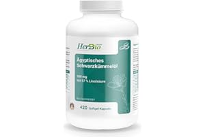 HERBBIO ABDIN HERBBIO NATURAL MEDICAL MANUFACTURING HerbBio ägyptisches Schwarzkümmelöl Kapseln 500mg 420 Softgel Kapseln - davon 57% Linolsäure - Premium kaltgepresst - 100% Rindergelatine Halal Zertifiziert - laborgeprüft - Black seed oil capsules